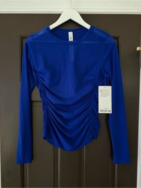 Lululemon Riverside Mesh Ruched Long Sleeve Top Sheer Blue Large L NWT